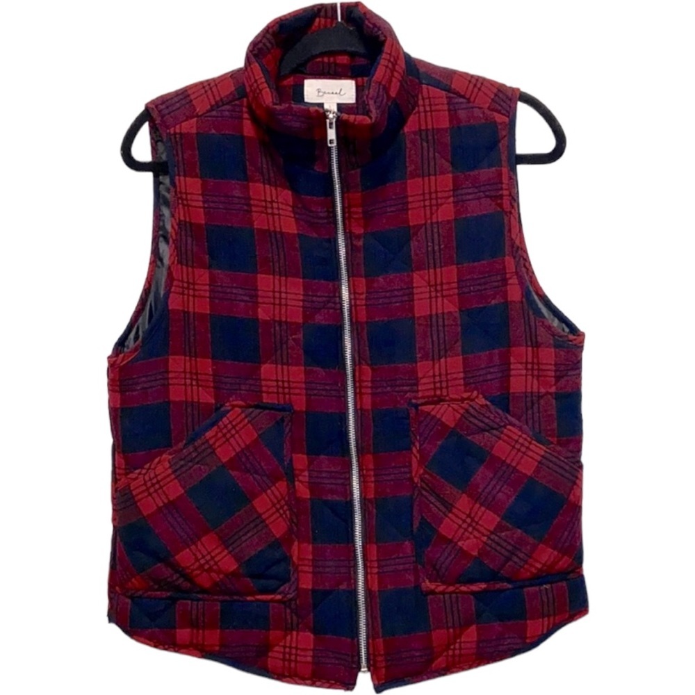Becaal  Red Buffalo Plaid Quilted Full Zip Cabincore Cozy Vest 4391